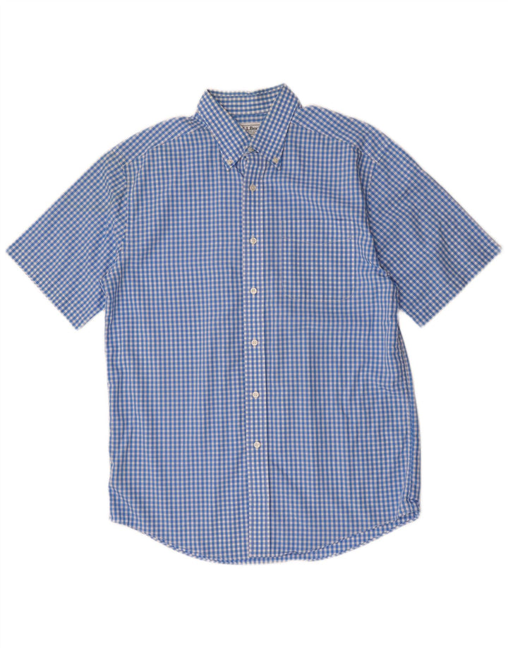 L.L.BEAN Camicia da uomo a maniche corte dal taglio tradizionale blu medio a quadretti