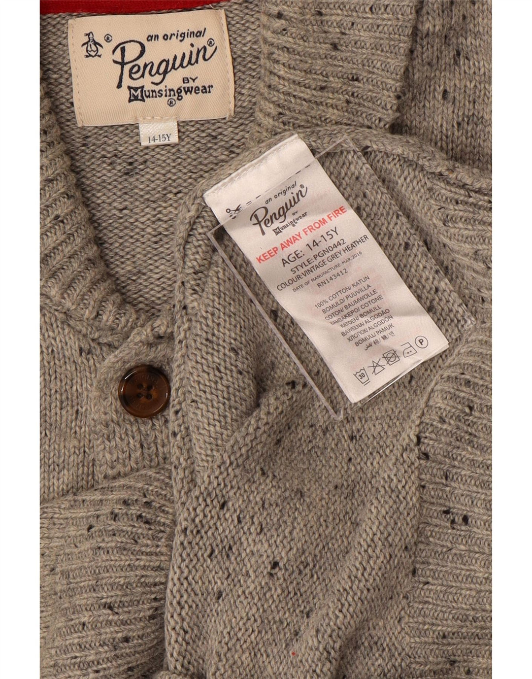 Maglione cardigan per ragazzi PINGUIN 14-15 anni in cotone grigio screziato