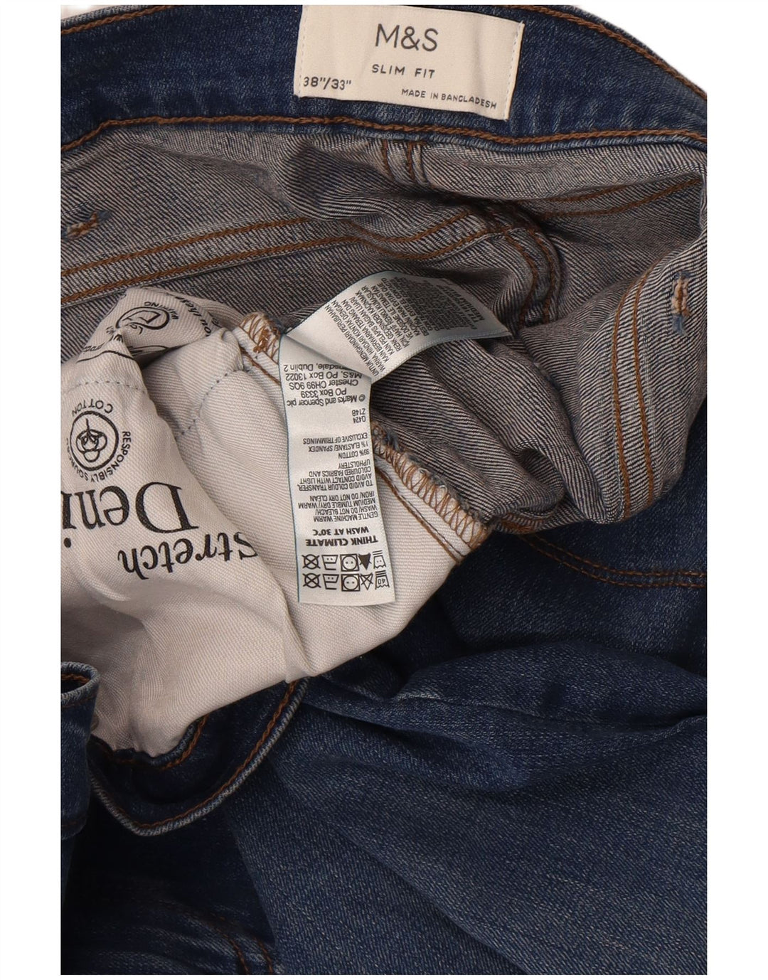 Jeans slim da uomo Marks & Spencer W38 L33 cotone blu