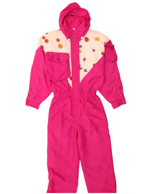 Tuta da sci oversize con cappuccio da donna Outrage UK 14 Large Pink Floral Nylon