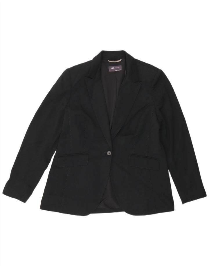 Giacca blazer a 1 bottone Marks & Spencer da donna UK 16 grande poliestere nero