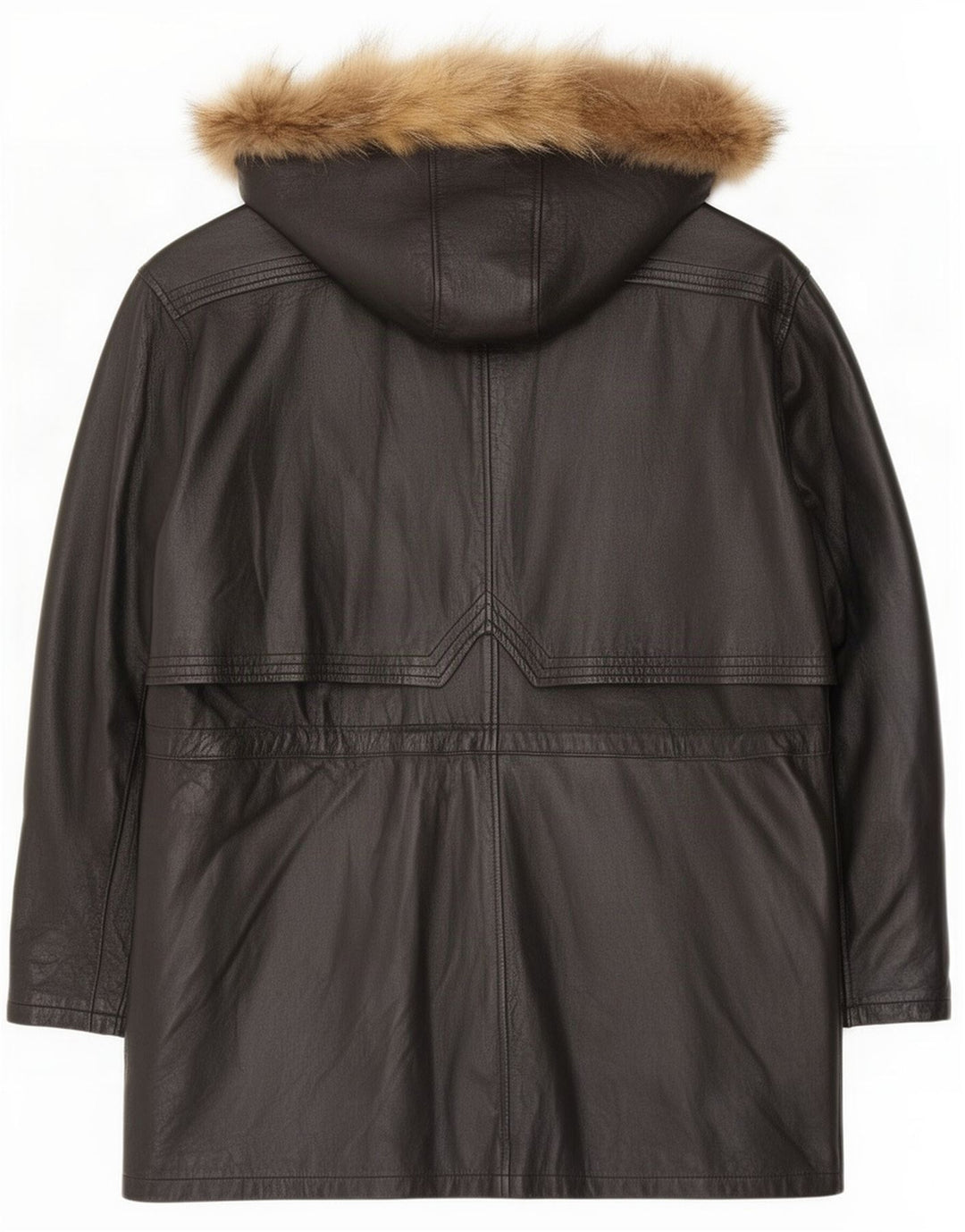 Cappotto vintage in pelle da donna con cappuccio IT 46 grande nero