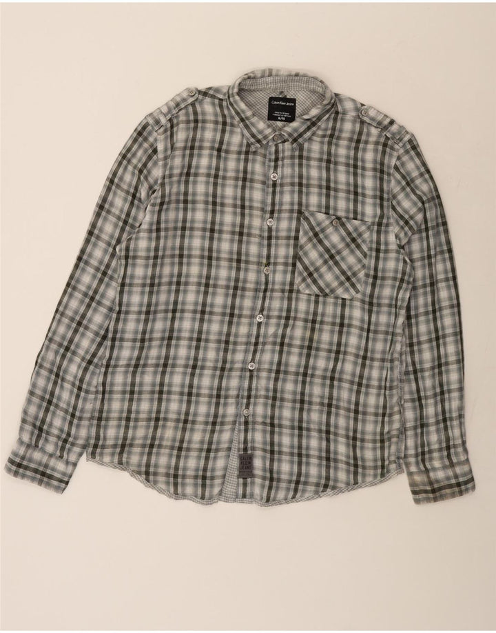 Camicia militare da uomo Calvin Klein Jeans XL in cotone a quadri grigi