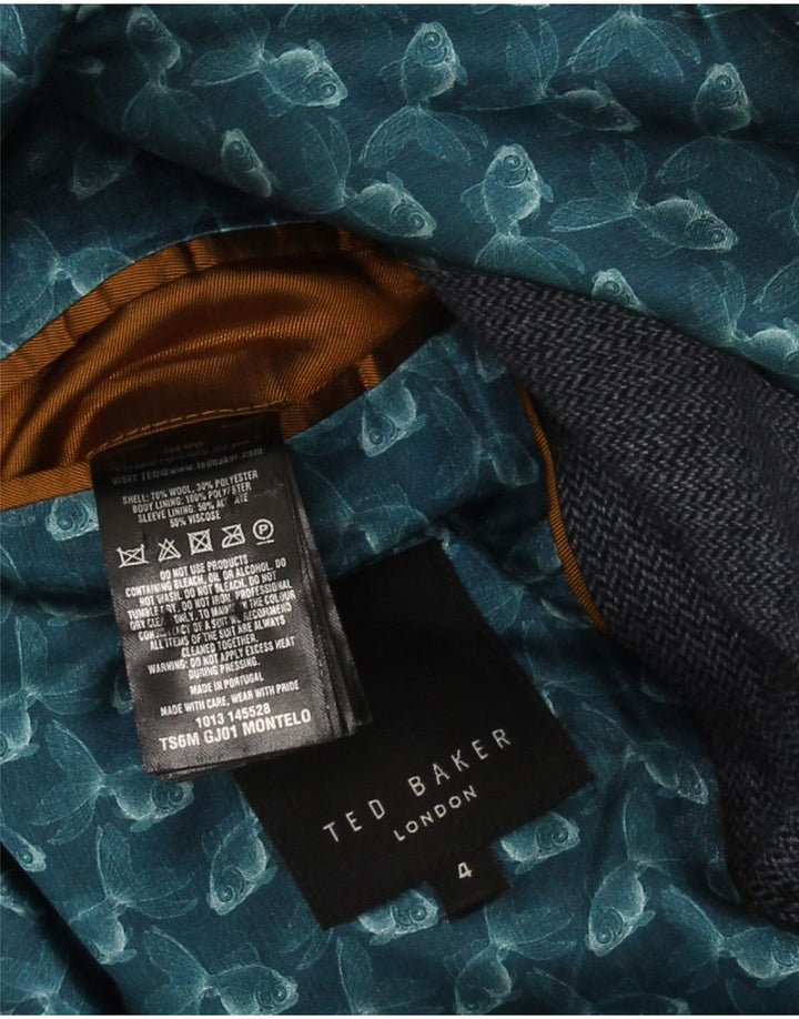 Giacca blazer da uomo a 2 bottoni Ted Baker taglia 4 grande a spina di pesce blu navy