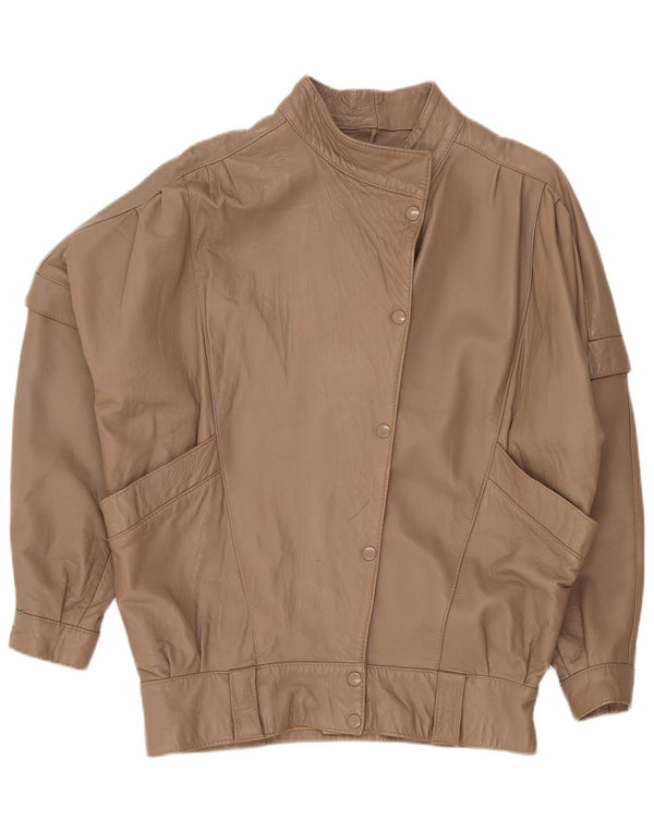 Giacca in pelle oversize da donna vintage UK 14 Marrone medio retrò