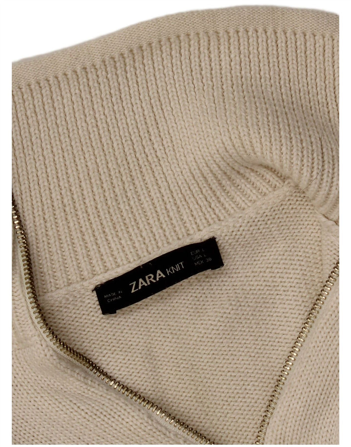 Maglione Zara da donna con collo e zip UK 14 grande bianco
