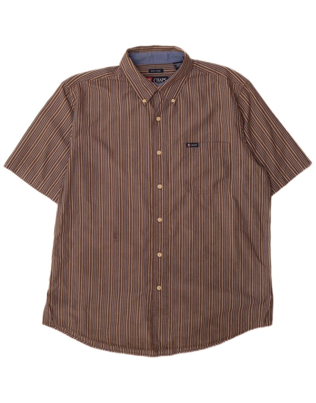 Chaps Camicia da uomo a maniche corte Easy Care, grande, in cotone a righe marroni