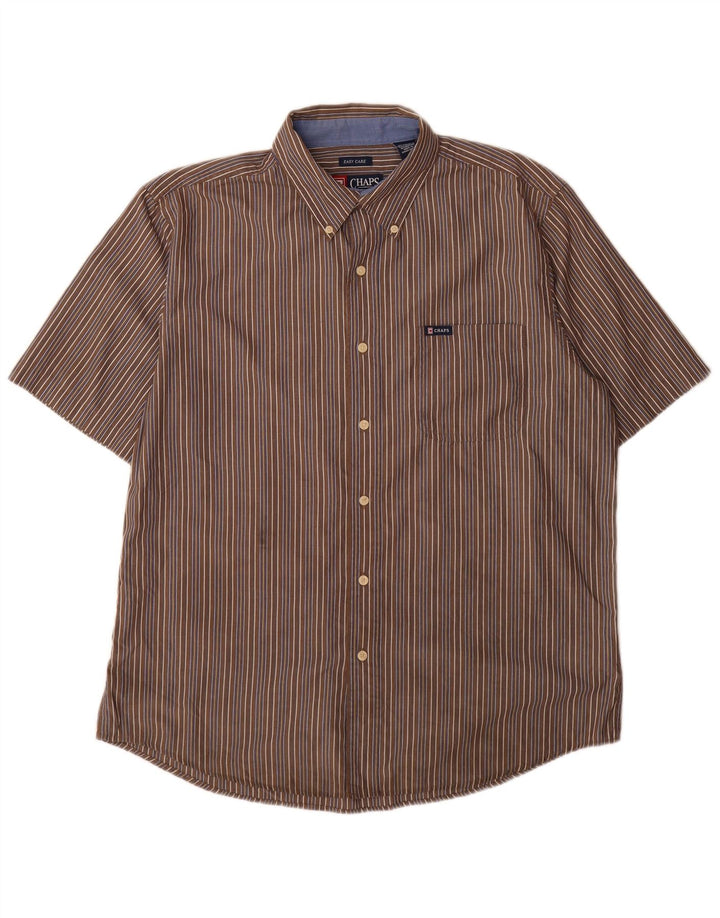 Chaps Camicia da uomo a maniche corte Easy Care, grande, in cotone a righe marroni