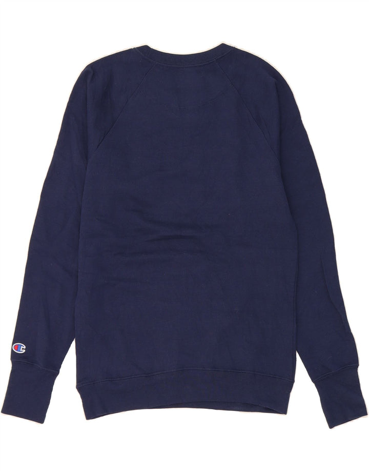CHAMPION Mens Graphic Sweatshirt Jumper Medium Navy Blue Polyester Vintage Champion and Second-Hand Champion from Messina Hembry 