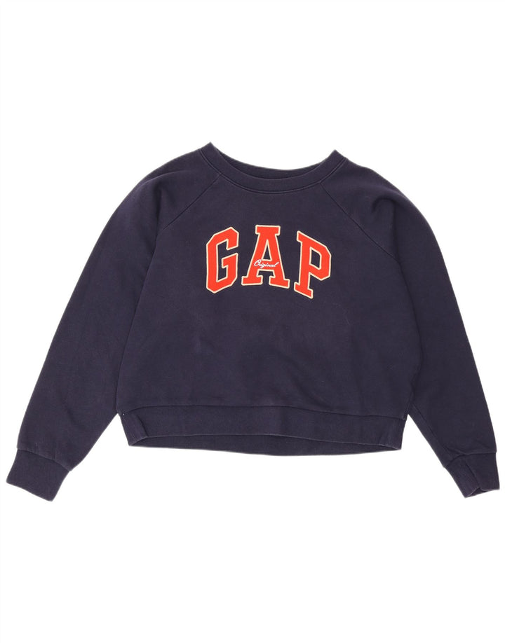 Gap Donna Crop Graphic Felpa Oversize Maglione UK 10 Small Blu Navy