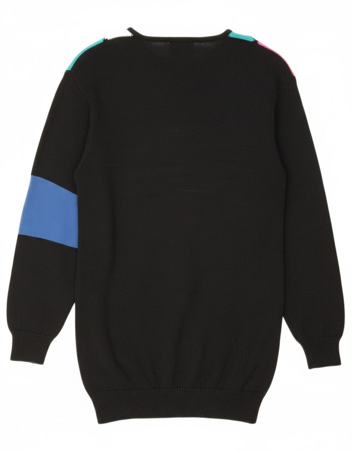 VINTAGE Womens Boat Neck Jumper Sweater EU 40 Medium Black Colourblock