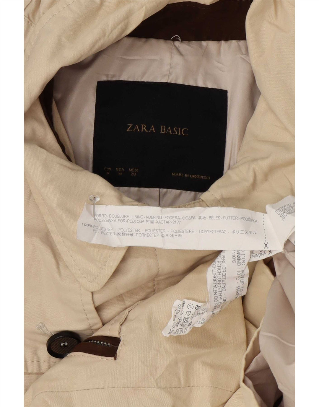 Impermeabile con cappuccio da donna Zara UK 12 Poliestere beige medio