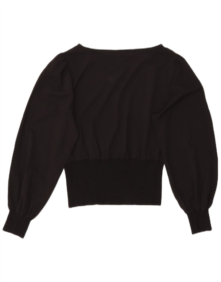 Top corto in camicetta a pipistrello da donna vintage UK 12 medio nero