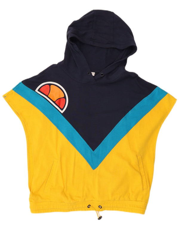 ELLESSE Maglia con cappuccio a maniche corte da donna UK 12 Medium Yellow Colourblock