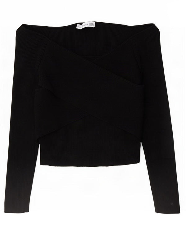Top corto da donna con spalle scoperte Zara UK 10 piccolo in viscosa nera
