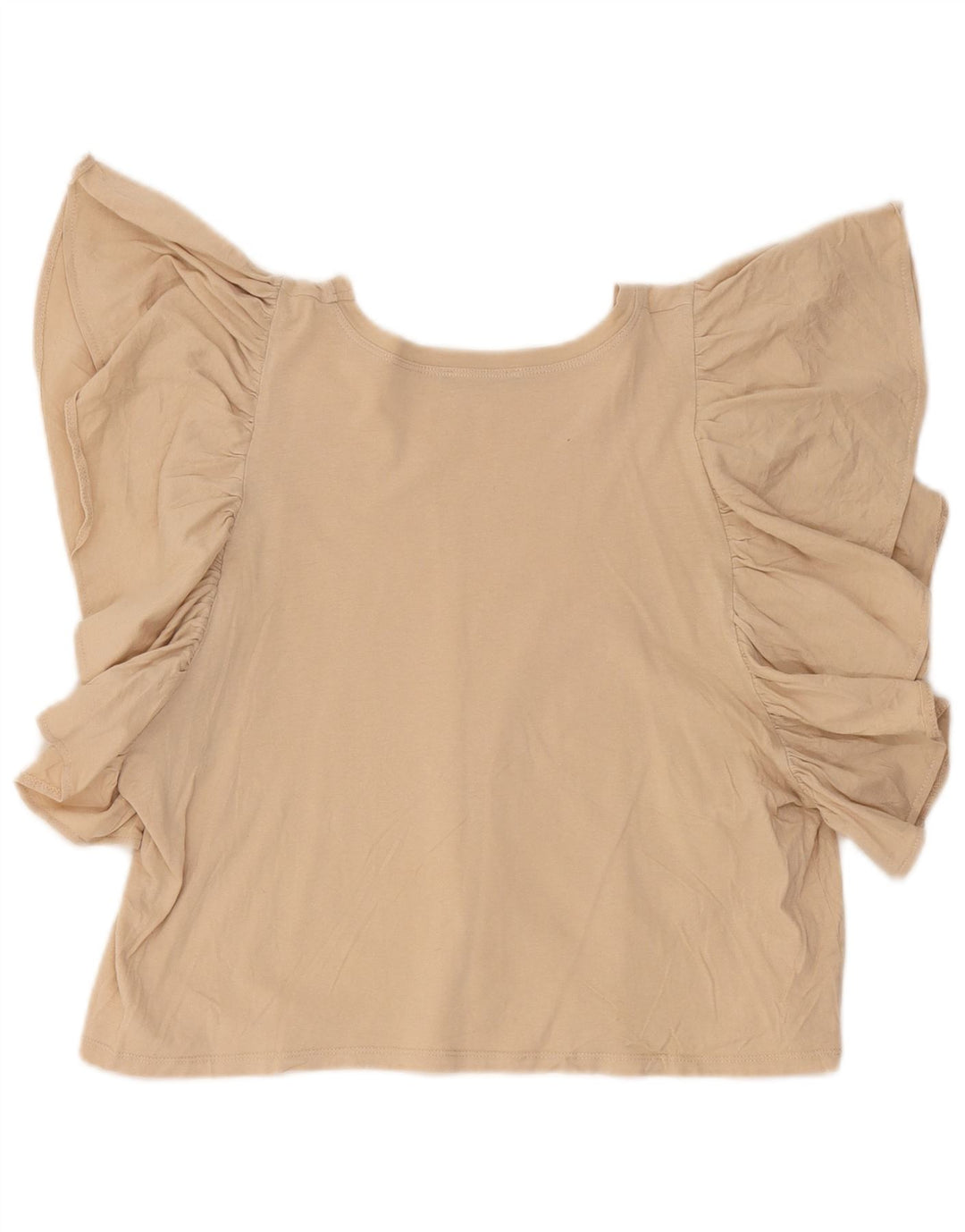 Top corto a pipistrello corto da donna Zara UK 14 grande cotone beige