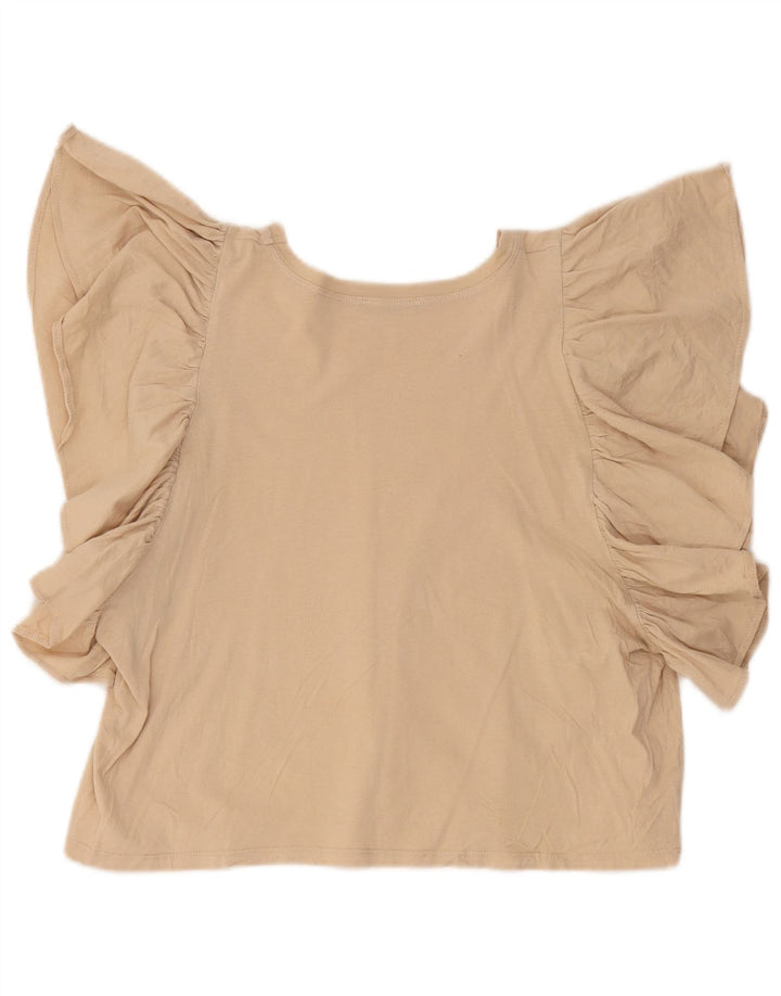 Top corto a pipistrello corto da donna Zara UK 14 grande cotone beige