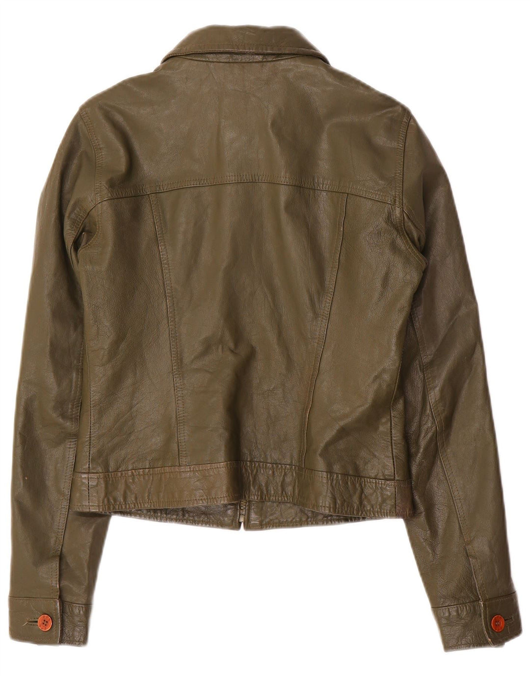 Zara Donna Trafaluc Giacca Corta in Pelle UK 12 Medium Khaki Pelle