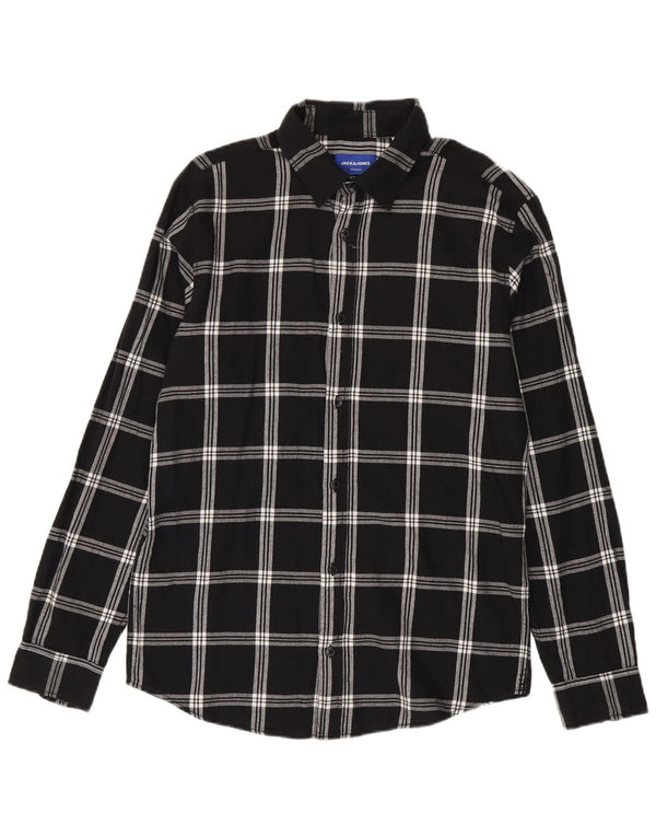 Jack & Jones Camicia da uomo in flanella di cotone a quadri neri grandi