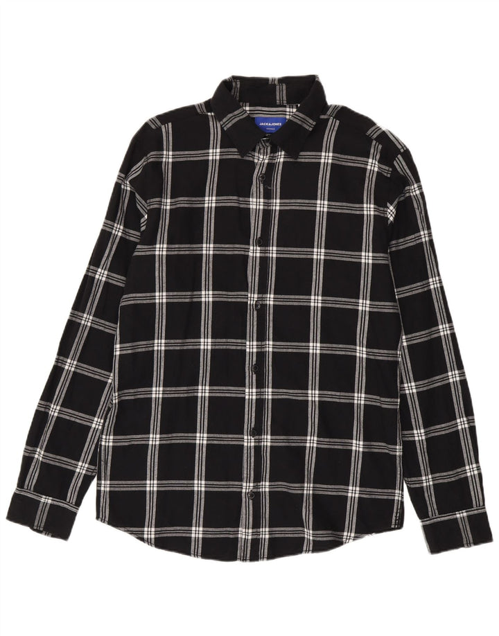 Jack & Jones Camicia da uomo in flanella di cotone a quadri neri grandi