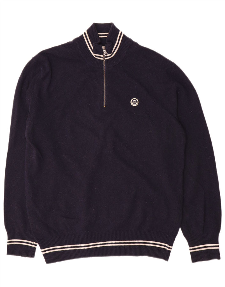 Maglione da uomo North Sails con zip e collo 2XL in lana blu navy