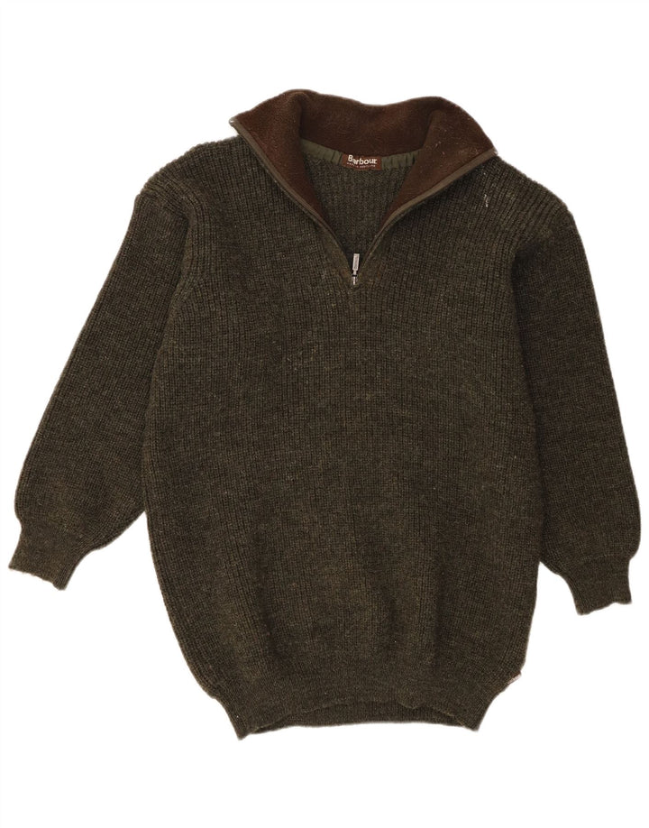 Maglione Barbour da uomo con zip e collo XL in lana nuova kaki