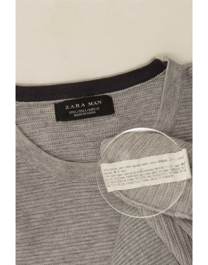 Maglione maglione girocollo da uomo Zara grande in cotone grigio