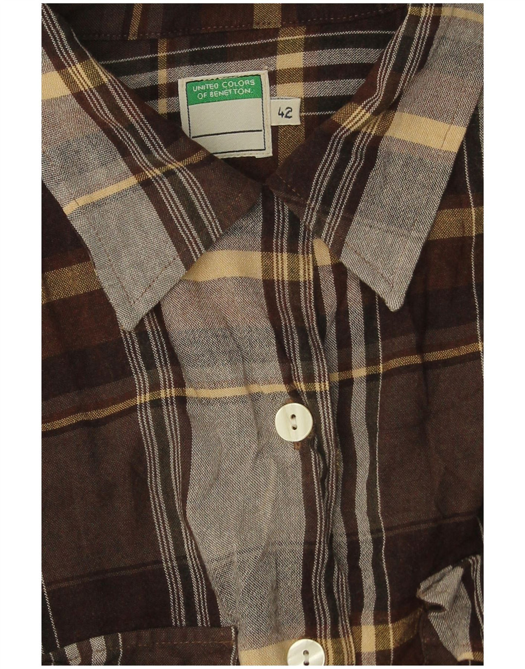 Camicia Donna Benetton IT 42 Viscosa Check Marrone Medio