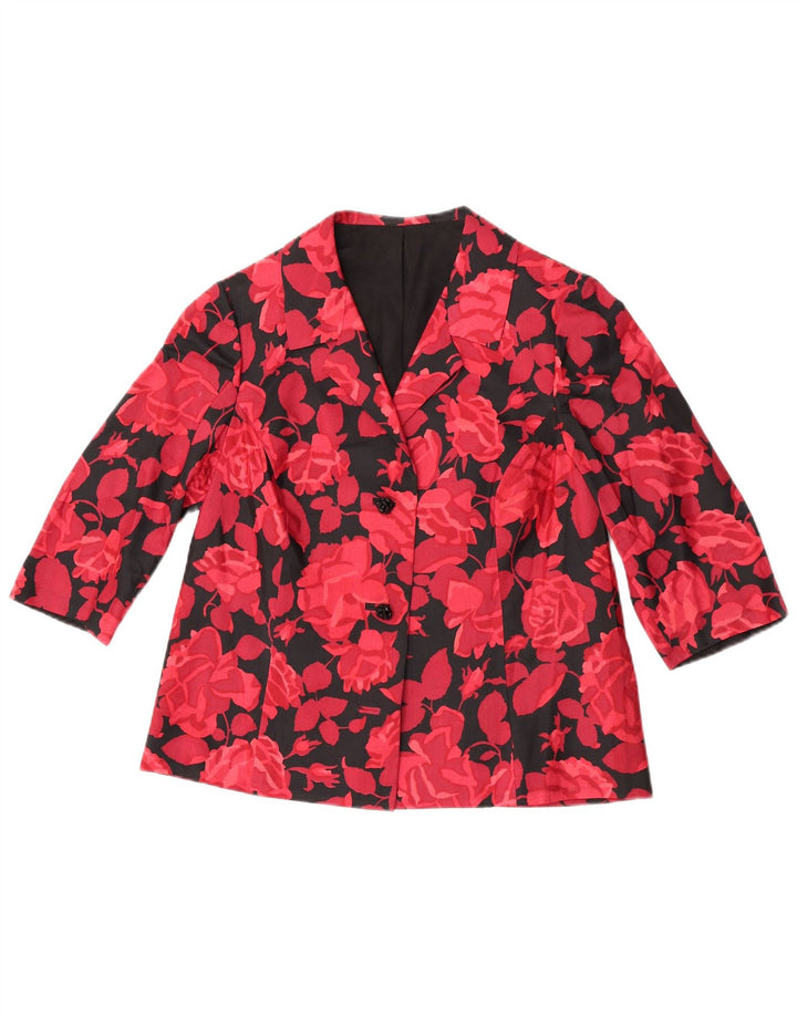 Giacca blazer vintage da donna con maniche a 3/4 e 2 bottoni, UK 14, rosso medio floreale