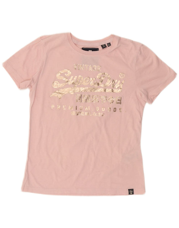 T-shirt grafica da donna SUPERDRY Top UK 10 piccola in cotone rosa