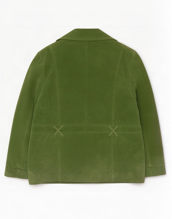 Giacca blazer vintage in pelle scamosciata a 4 bottoni da donna UK 20 2XL in pelle verde