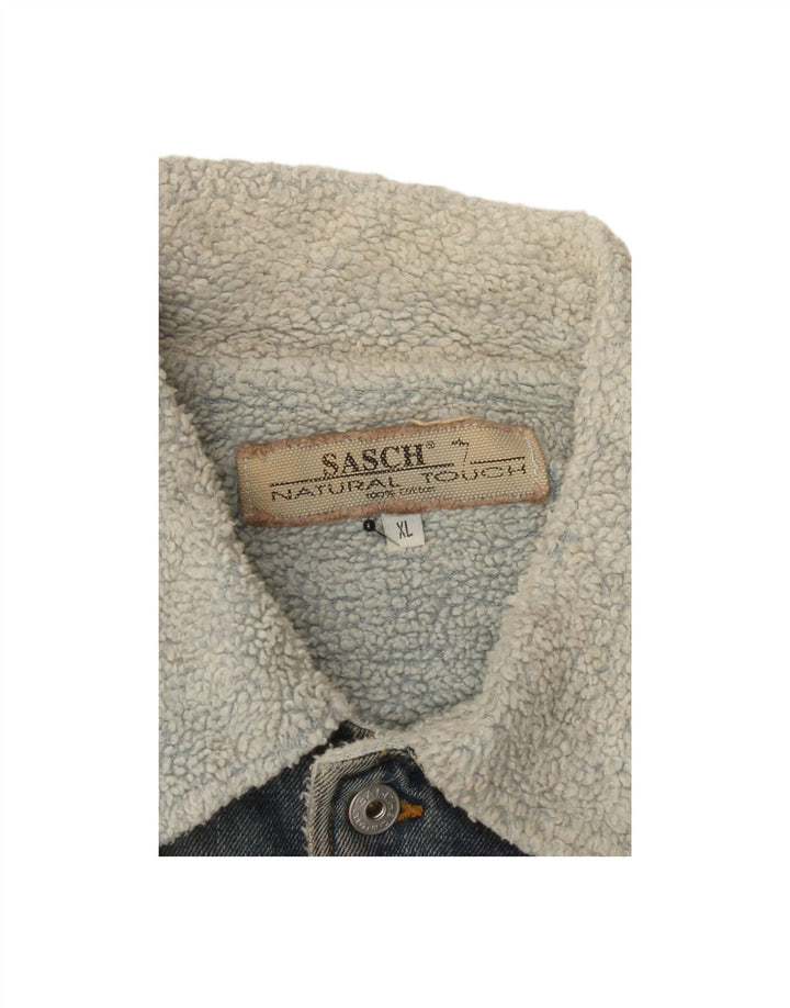 SASCH Mens Denim Sherpa Jacket UK 42 XL Blue Cotton Vintage Sasch and Second-Hand Sasch from Messina Hembry 