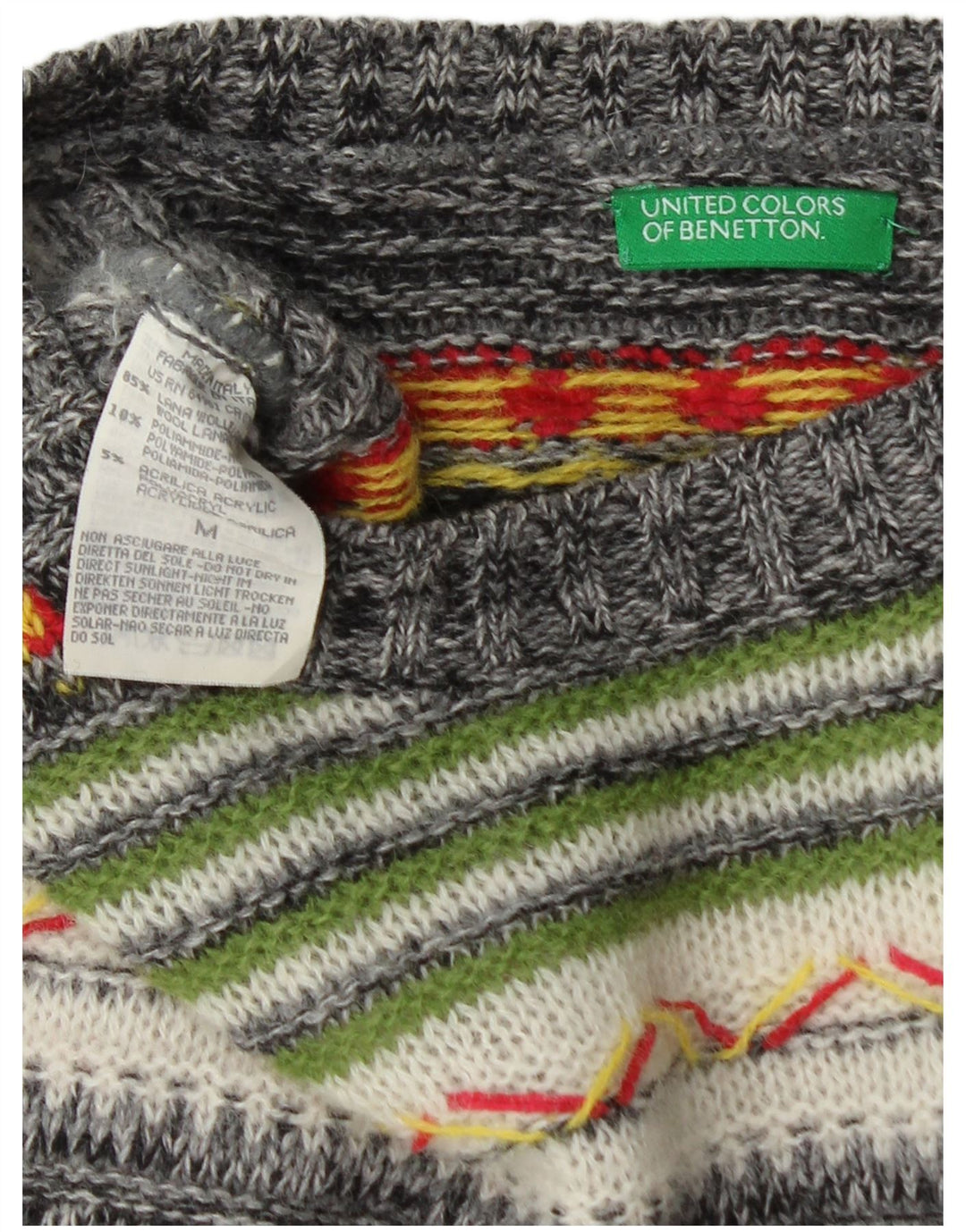 BENETTON Maglione girocollo alto da uomo a righe medie multicolore