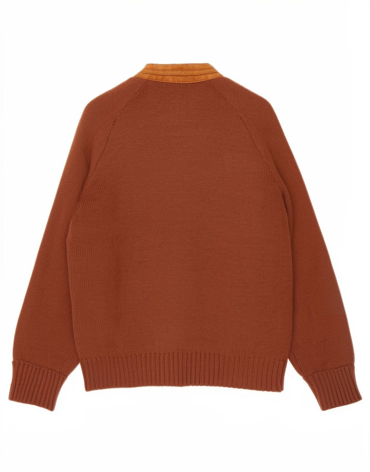 Maglione cardigan da uomo vintage in pelle marrone medio