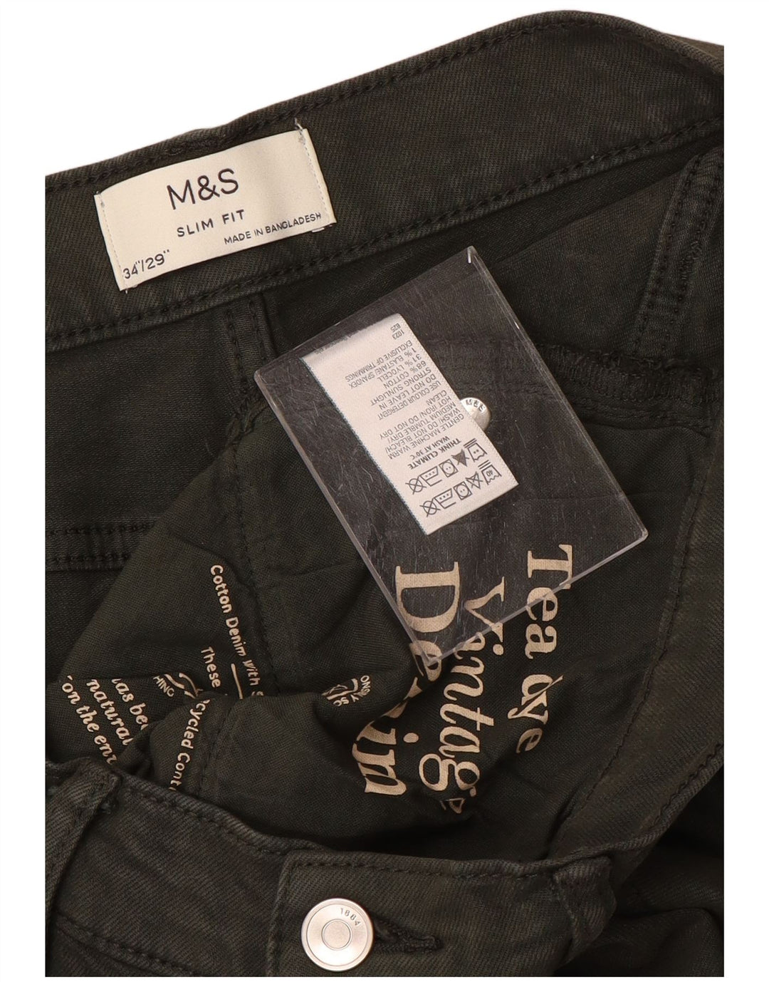 Jeans slim da uomo Marks & Spencer W34 L29 cotone kaki
