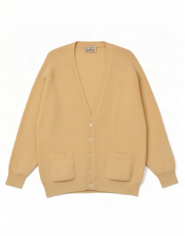 Maglione cardigan vintage da uomo XL in lana vergine gialla