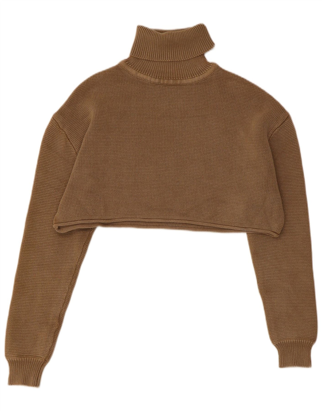 Maglione corto da donna Zara con collo alto, UK 14, cotone marrone medio