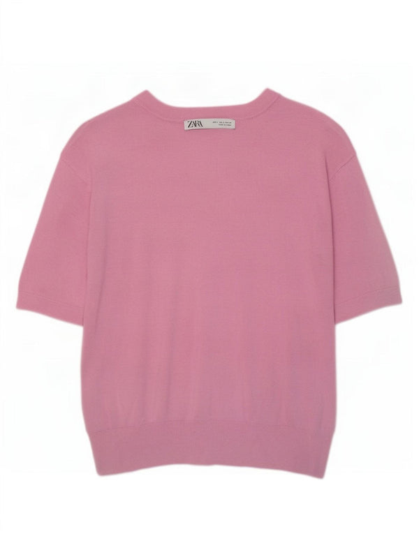 Maglione corto con scollo a barca a maniche corte da donna Zara UK 10 piccolo rosa