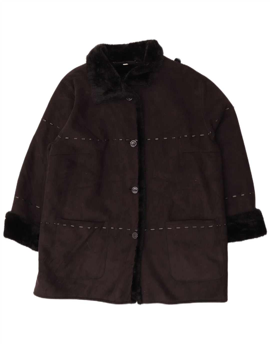 Giacca Sherpa vintage da donna UK 26 5XL acrilico nero