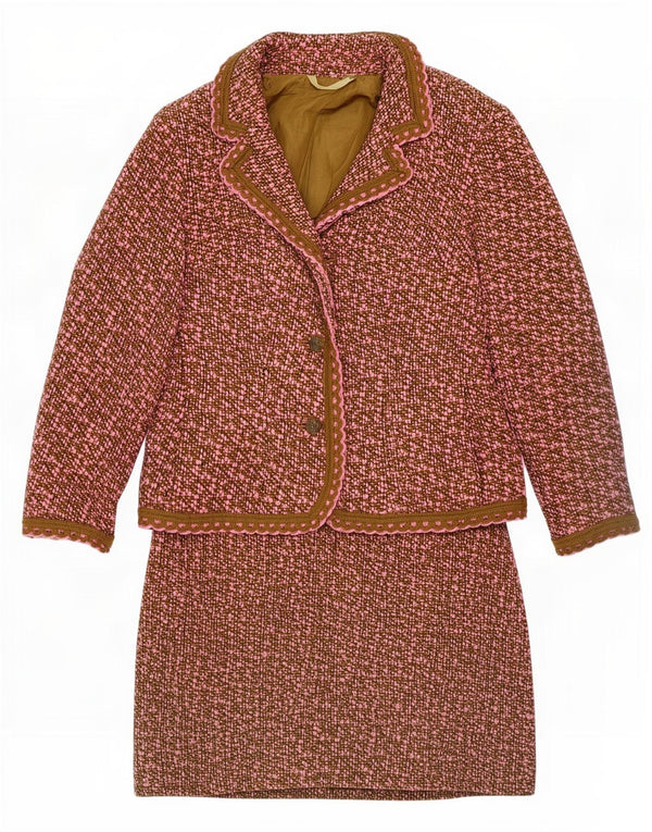 Set gonna vintage da donna a 3 bottoni e 2 pezzi UK 8 Small W26 Lana screziata rosa