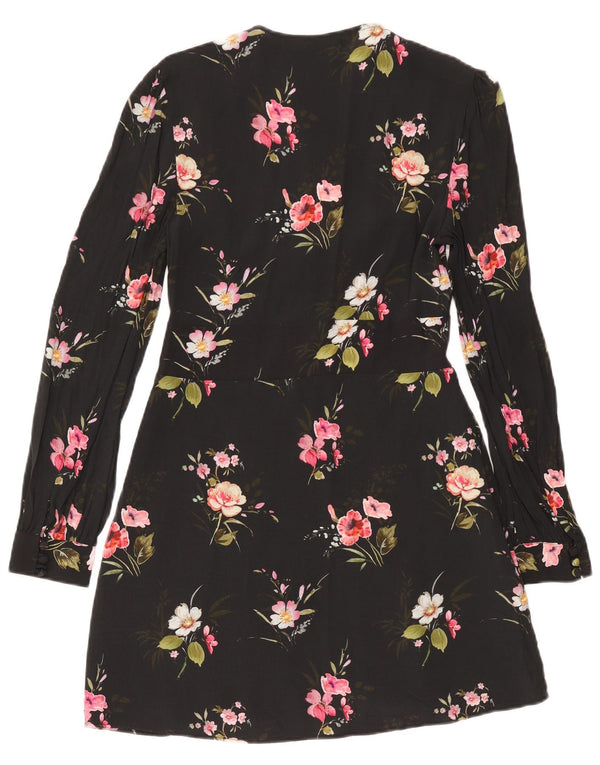 Abito a trapezio a maniche lunghe da donna Zara UK 10 piccolo floreale nero
