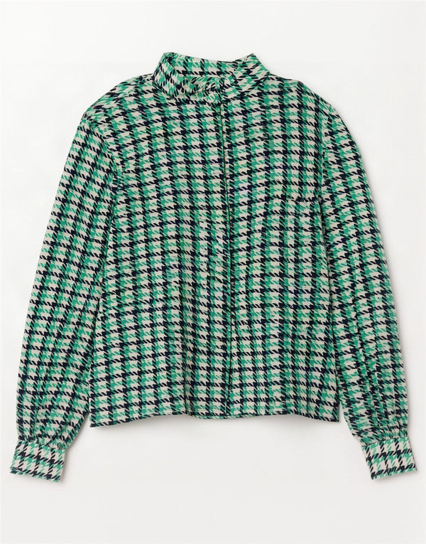 Camicetta camicia vintage da donna UK 12 pied de poule verde medio