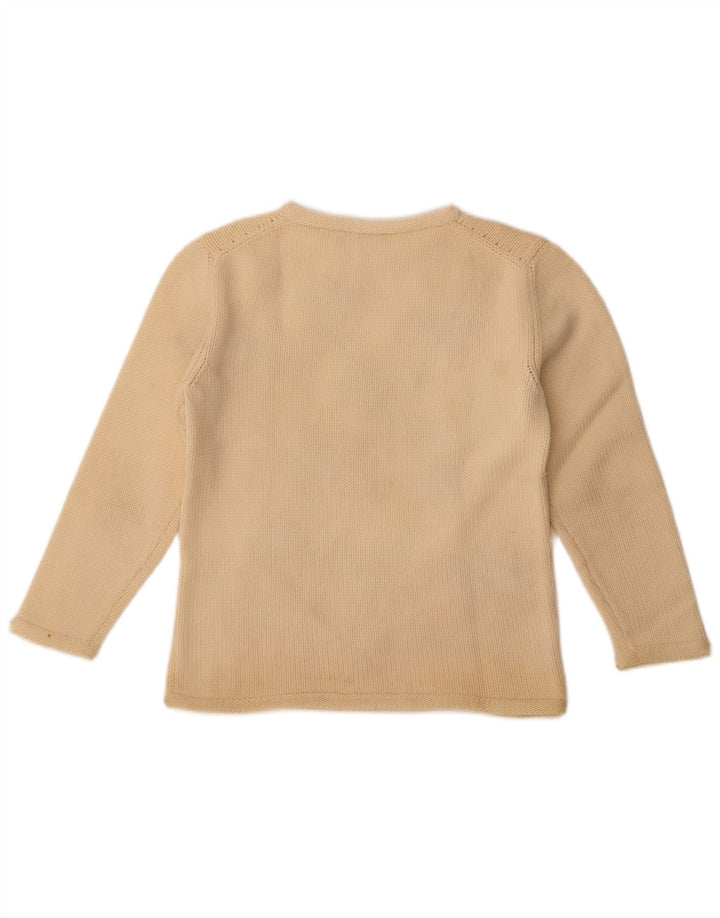 Maglione maglione girocollo da donna vintage UK 14 medio bianco sporco floreale