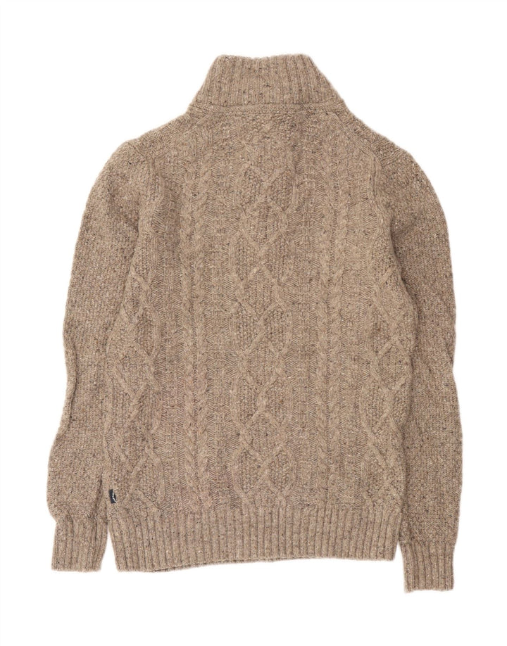 Maglione da uomo con collo a bottone Fat Face piccolo in lana beige