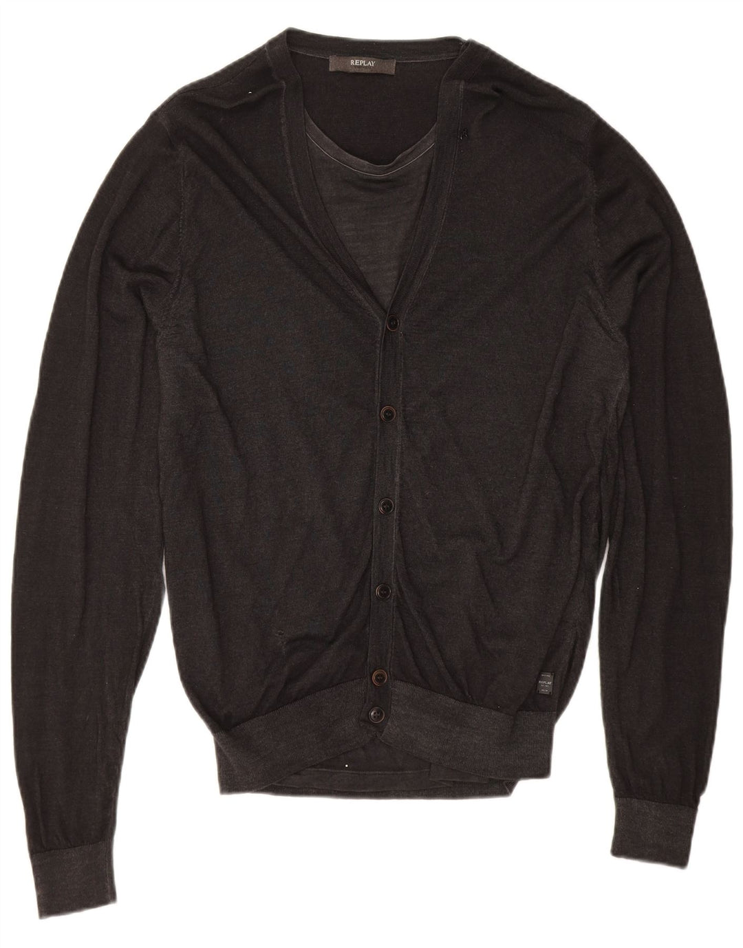REPLAY Mens Cardigan Sweater XL Black Wool