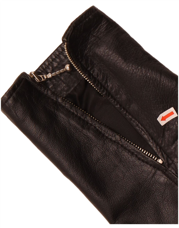 Giacca Bolero in pelle vintage da donna UK 12 media nera