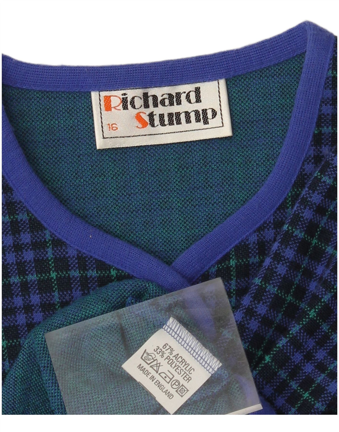 RICHARD STUMP Giacca blazer a 5 bottoni da donna UK 16 grande quadretto blu