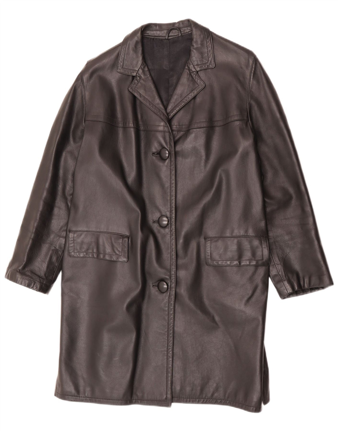 Cappotto in pelle vintage da donna UK 14 medio nero
