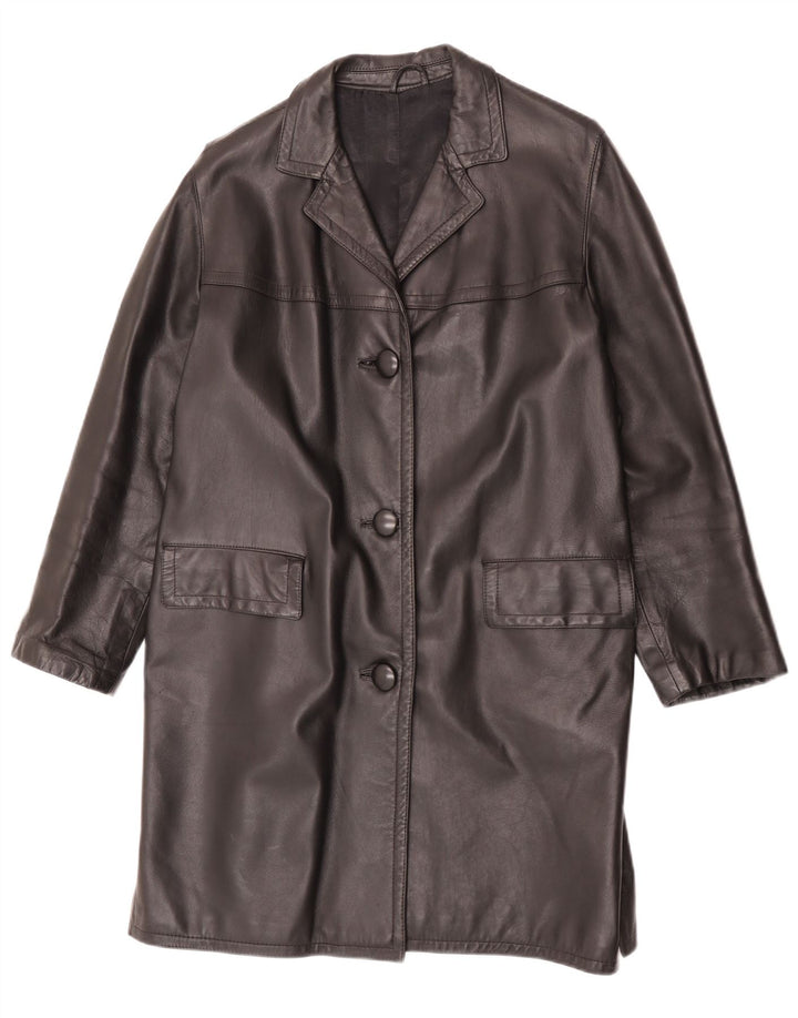 Cappotto in pelle vintage da donna UK 14 medio nero