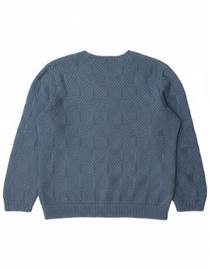 Maglione maglione vintage da donna con scollo a V UK 16 grande blu